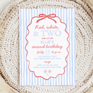 Red White and Two 4th of July 2nd Birthday Invitation