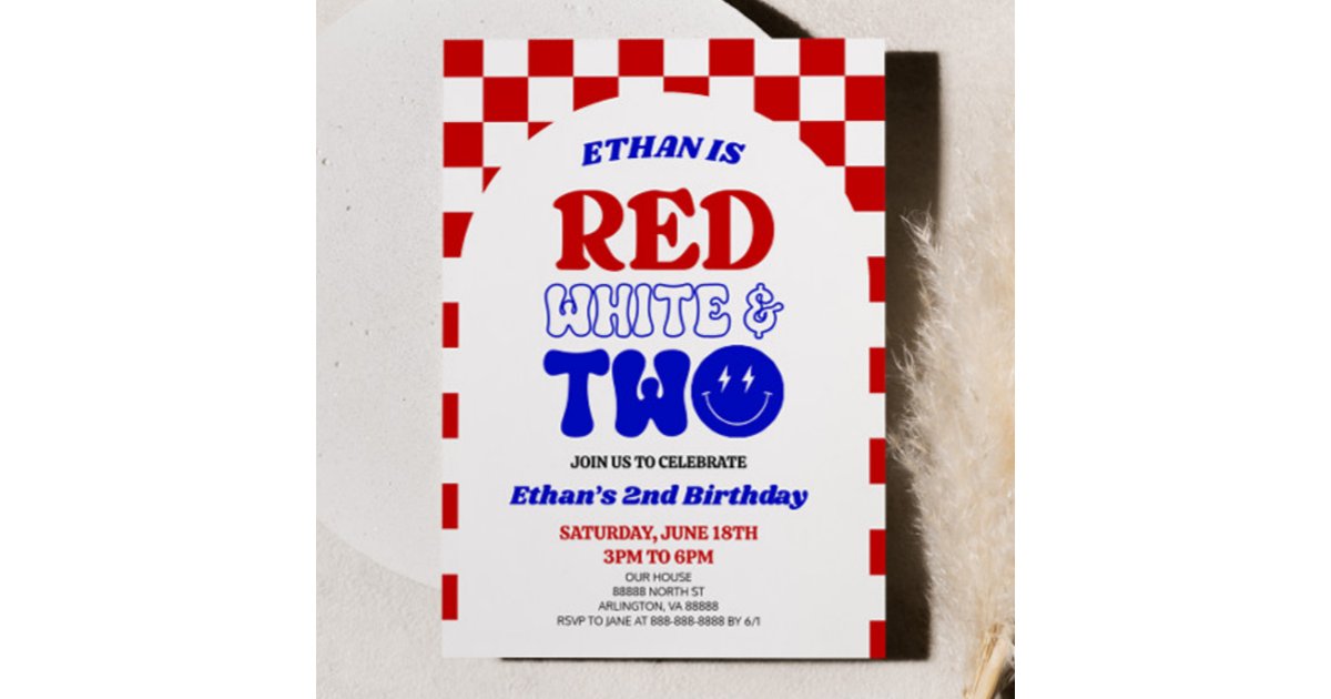 Red White and Two 4th of July 2nd Birthday Party Invitation | Zazzle