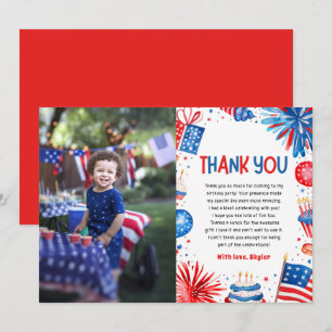 Red White and Two 4th Of July Birthday Party Thank You Card