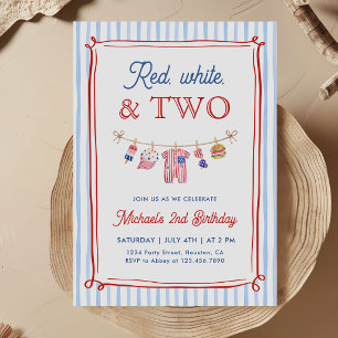 Red White and Two 4th of July Boy 2nd Birthday Invitation