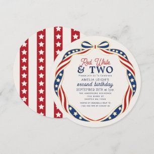 Red White and Two 4th of July Kids 2nd Birthday  Invitation