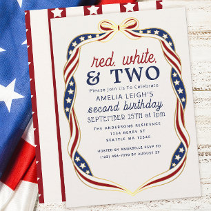 Red White and Two 4th of July Kids 2nd Birthday Invitation