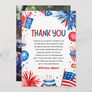 Red White and Two 4th Of July Patriotic Birthday Thank You Card