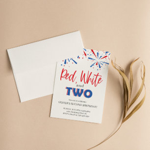 Red White and Two Birthday Invitation