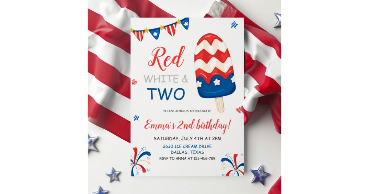 Red White and Two Birthday Invitation | Zazzle