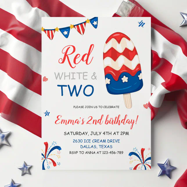 Red White and Two Birthday Invitation | Zazzle