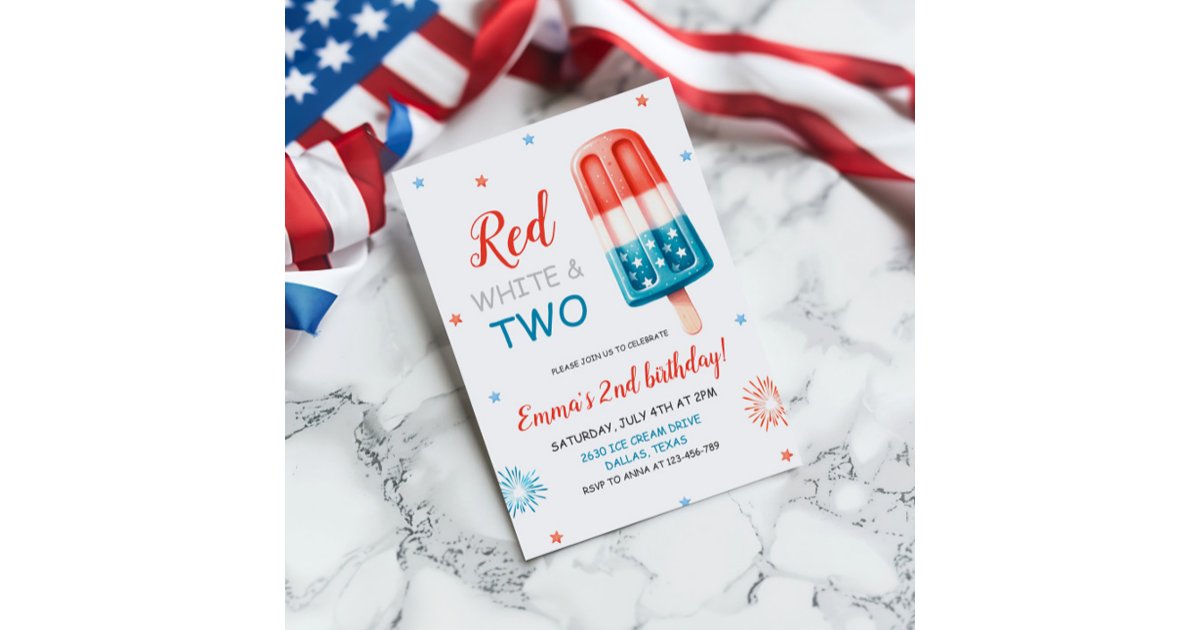 Red White and Two Birthday Invitation | Zazzle