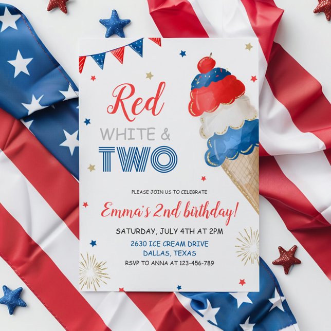 Red White and Two Birthday Invitation (Creator Uploaded)