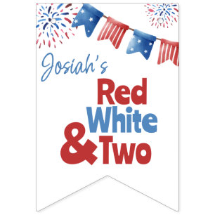 Red White and Two Birthday Party Banner