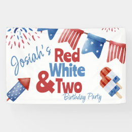 Red White and Two Birthday Party Banner