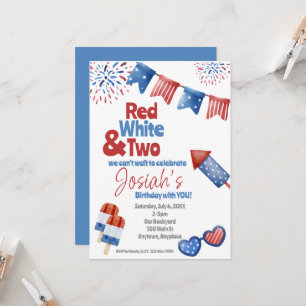 Red White and Two Birthday Party Invitation