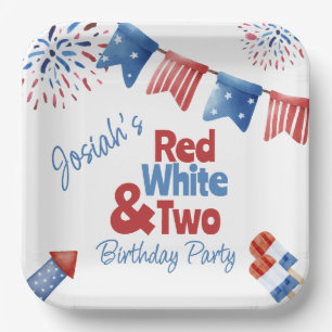 Red White and Two Birthday Party Paper Plate