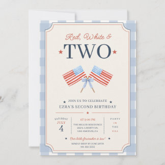 Red White and TWO Birthday Patriotic 2nd Birthday  Invitation
