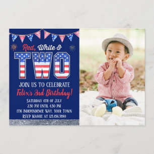 Red White And TWO Boys 4th of July Birthday Invitation