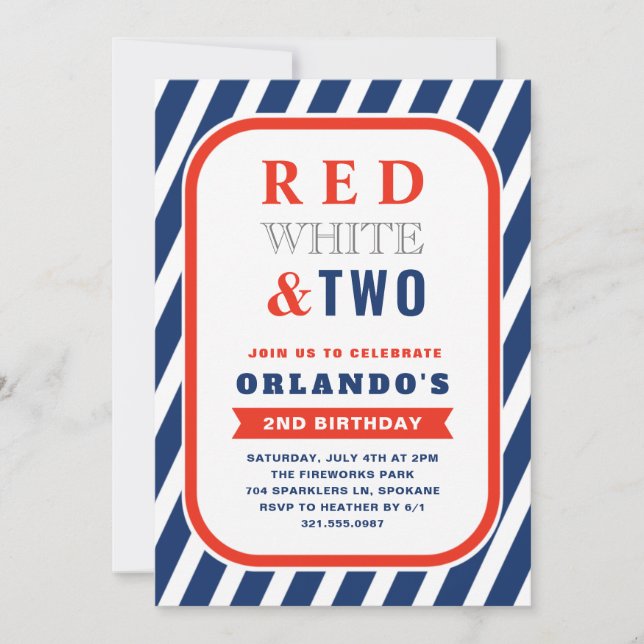 Red White and Two Cute Boy Second Birthday Invitation (Front)