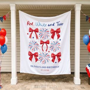 Red White and Two Girl 2nd Birthday Party Tapestry
