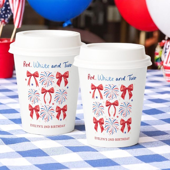 Red White and Two July 4th Girl 2nd Birthday Party Paper Cups (Creator Uploaded)