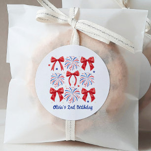 Red White and Two July Girl 2nd Birthday Classic Round Sticker