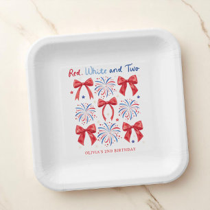 Red White and Two July Girl 2nd Birthday Party Paper Plate