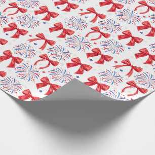 Red White and Two July Girl 2nd Birthday Party Wrapping Paper