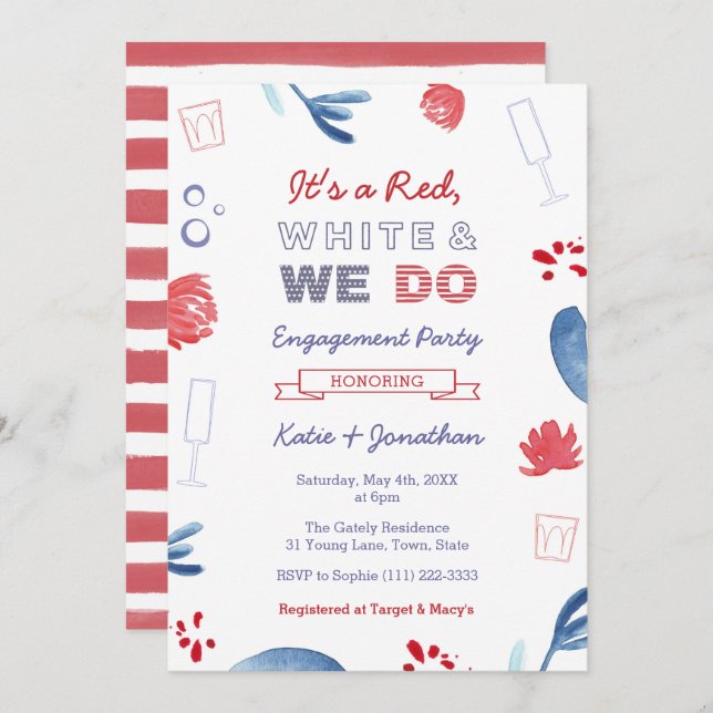 Red White And We Do  Co-ed Shower Engagement Party Invitation (Front/Back)