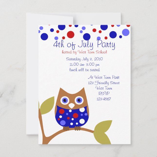 Red White and Who Owl Invitation (Front)