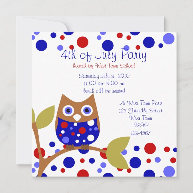 Red White and Who Owl Invitation (Front)