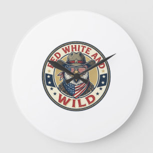 Red White And Wild Patriotic Patriotic Animal Vint Large Clock