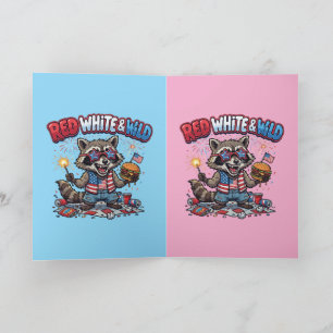 Red White and Wild Racoon 4th of July Card