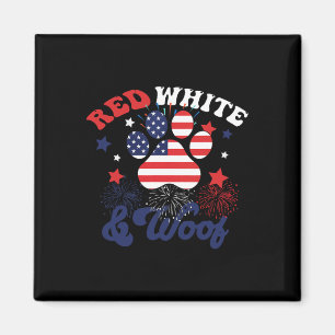 Red White And Woof Patriotic Dog Lover Usa Flag 4t Magnet