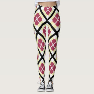 Red White and Yellow Diamond Geometric Pattern Leggings