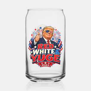 Red White and Yuge Flag Shades Two-Sided Can Glass