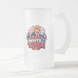 Red White and Yuge Flag Shades Two-Sided Frosted Glass Beer Mug