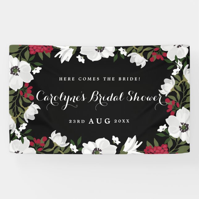 Red & White Anemone Blooms Bridal Shower Banner (Horizontal)