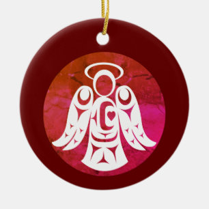 Red-White Angel Ceramic Tree Decoration