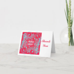 Red, White, Aqua Swirls Thank You Note Card