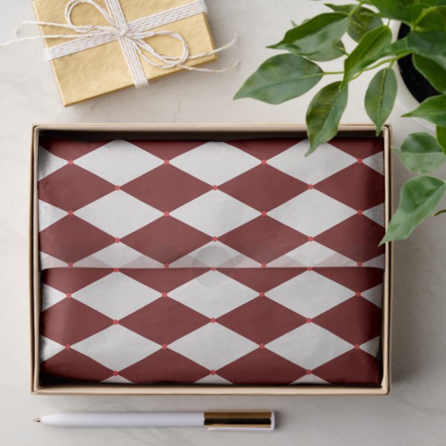 Red & White Argyle Festive Modern Christmas Tissue Paper (Gift)