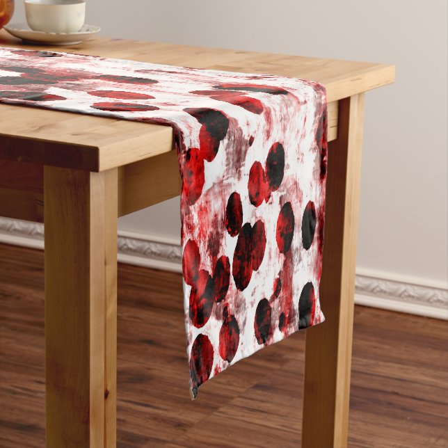 Red white art abstract splatter table runner (In Situ)