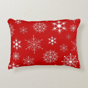 Red & White Assorted Christmas Snowflakes Pattern Decorative Cushion