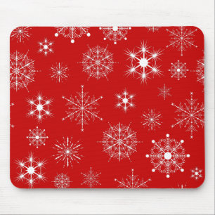 Red & White Assorted Christmas Snowflakes Pattern Mouse Mat