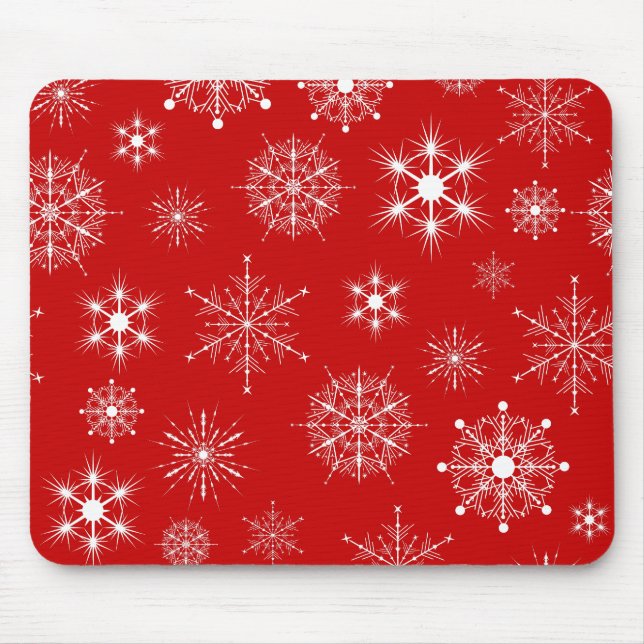 Red & White Assorted Christmas Snowflakes Pattern Mouse Mat (Front)