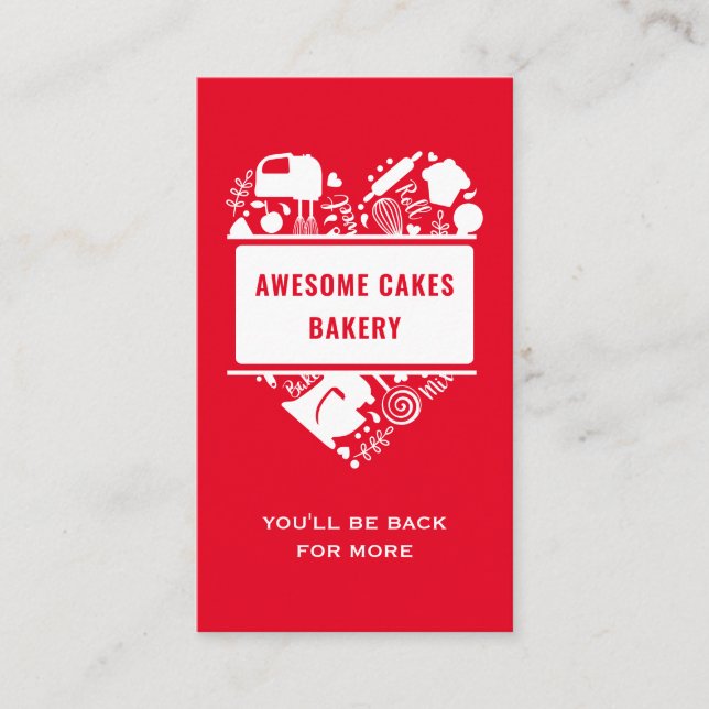 Red White Baker Bakery Cakes Cookies Pastry Chef Business Card (Front)
