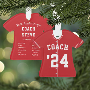 Red & White Baseball Coach Team Jersey Ornament