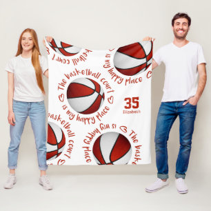 red white basketball court my happy place sports fleece blanket