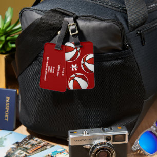 red white basketball sports team colours luggage tag