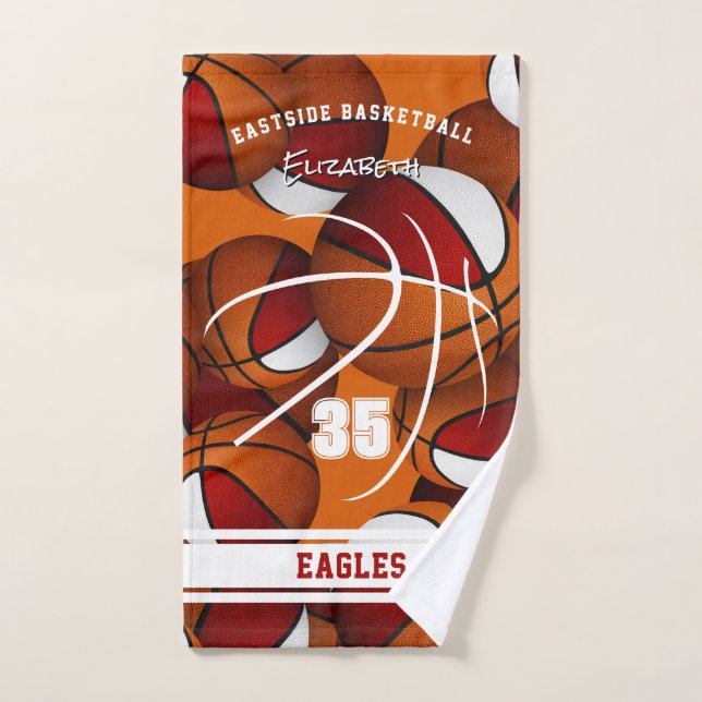 red white basketball team colours athlete name hand towel (Hand Towel)