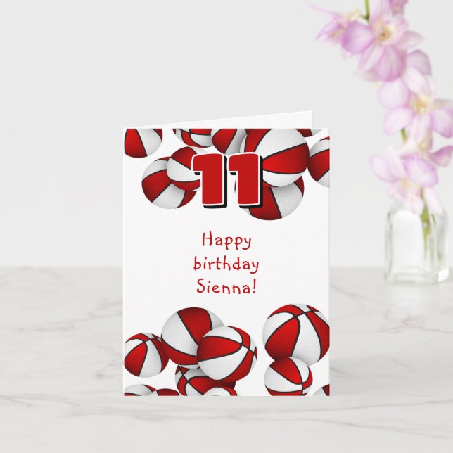 red white basketballs kids birthday card (Orchid)