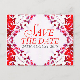 Red White Batik Save the Date Postcard