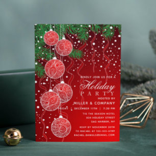 Red White Baubles Corporate Christmas Party Invitation