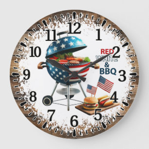 Red White & BBQ Large Clock